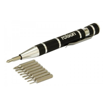 9pc Precision Screwdriver Ideal for small electronics, spectacles, jewellery etc. High quality aluminium driver with twist cap bit storage. Powerful magnet holds bits securely. Includes PH000, PH0, PH1 Slotted 1, 1.5, 2mm Star T6, T7, T8