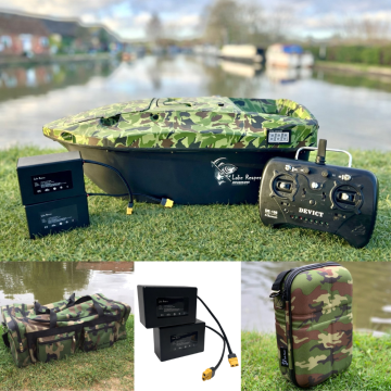 Lake Reaper Brushless Bait Boat Camo - Carryall, Lithium Batteries & Camo TX Case Bundle