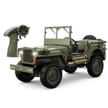 1/10 Scale Willys Military Jeep RC Car 4WD RTR 2.4GHz Remote Control Off Road Truck with LED Lights