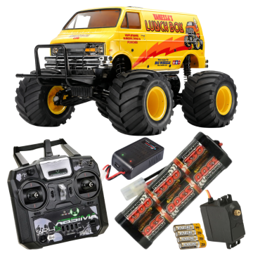 Tamiya Lunch Box Evo Kit 58755 Ready to Go Bundle with Stick Type Radio, Upgrade MG Servo